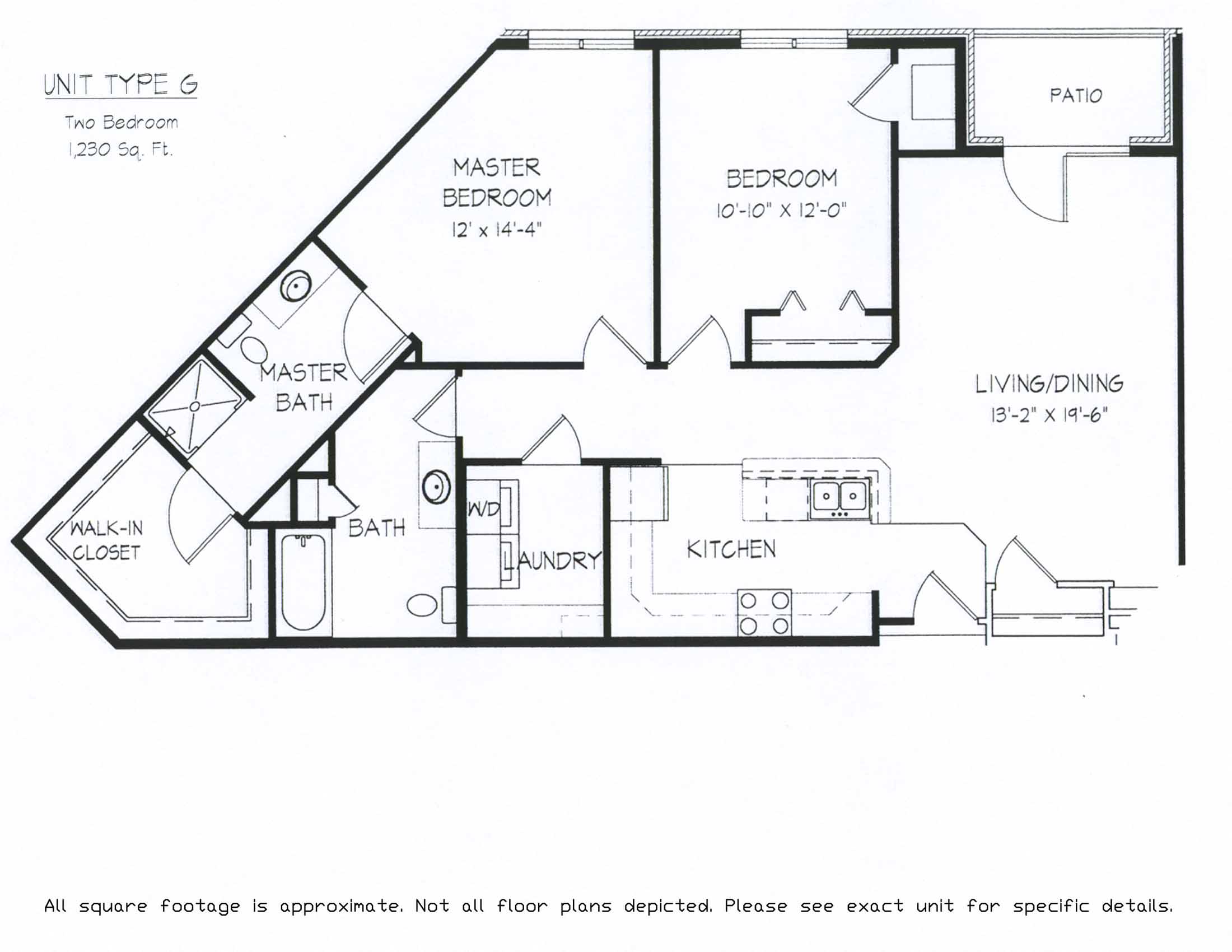Floor plan for 2 beds, 2 baths, 1230 sqft